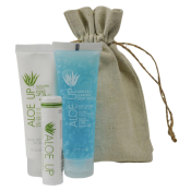 White Collection SPF, Aloe Vera Gel, and Linen Drawstring Bag